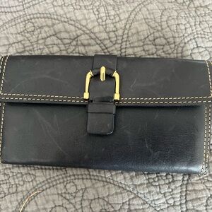 Michael Kors navy blue Leather Wallet with Gold Buckle Detail.